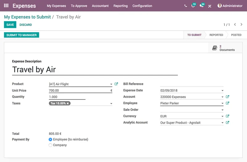 Odoo Gestion de Gastos